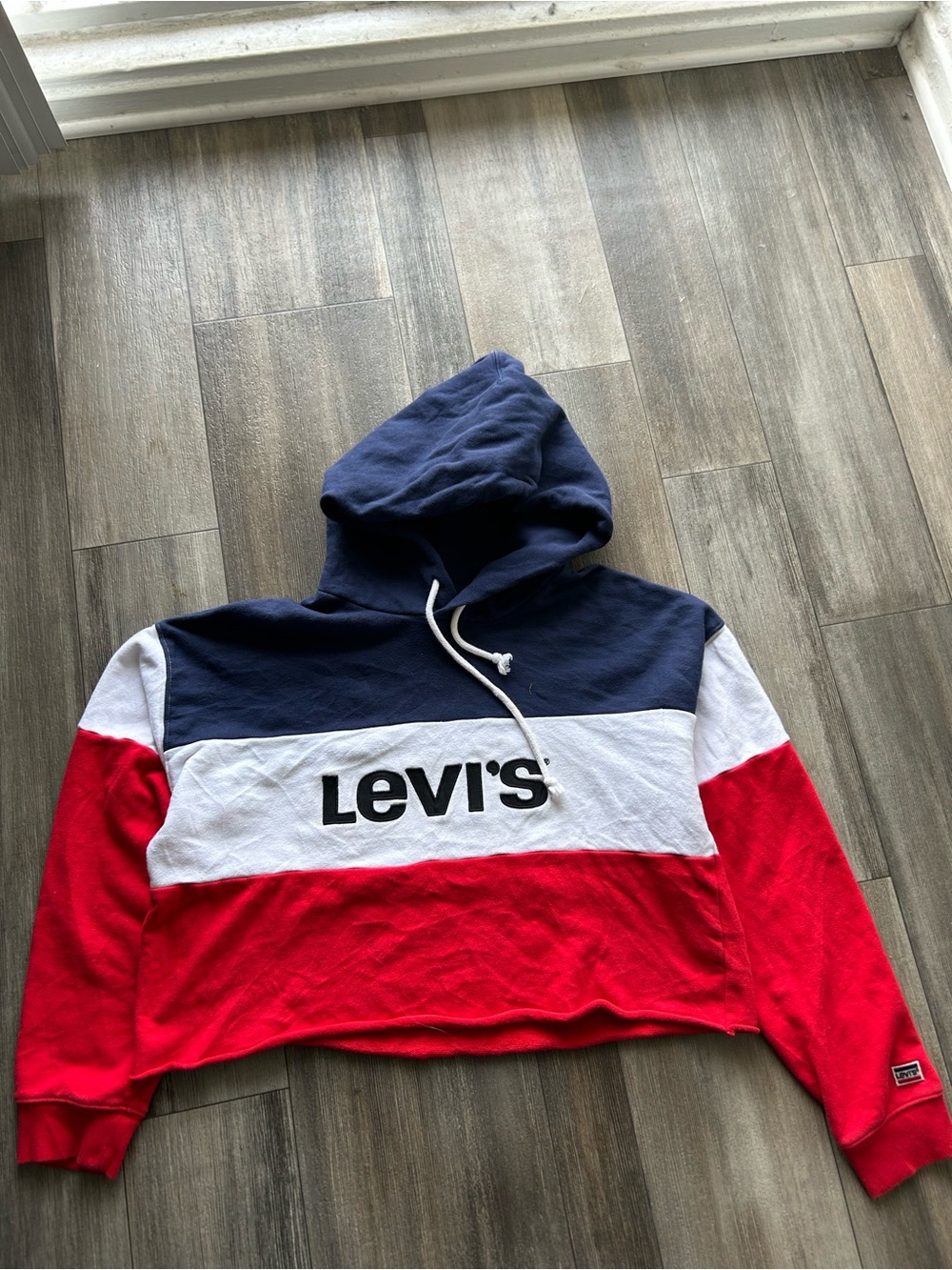 Levi's Navy Hooded Sweatshirt with White Drawstrings